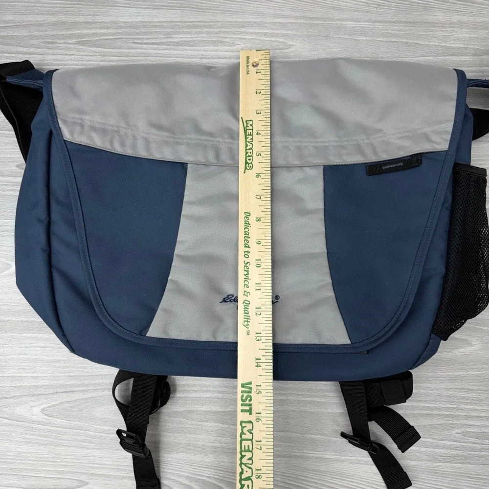 Eddie Bauer Messenger Bag Blue Grey Canvas Crossbody Laptop Travel Commuter Bag